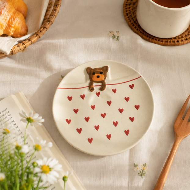 Sleeping Teddy Ceramic plate ( dark print )