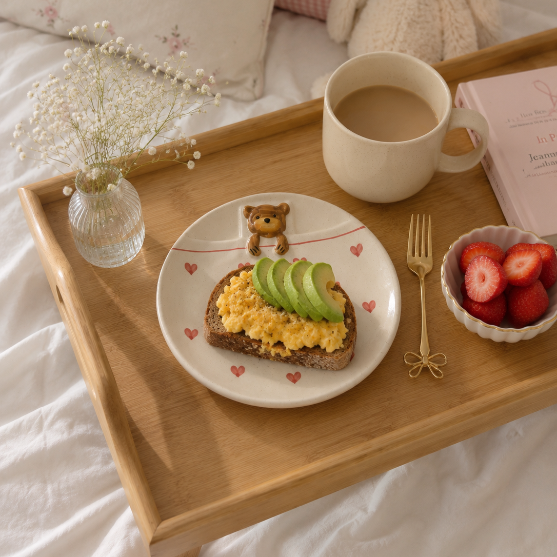 tucked in teddy ceramic plate ( light print )