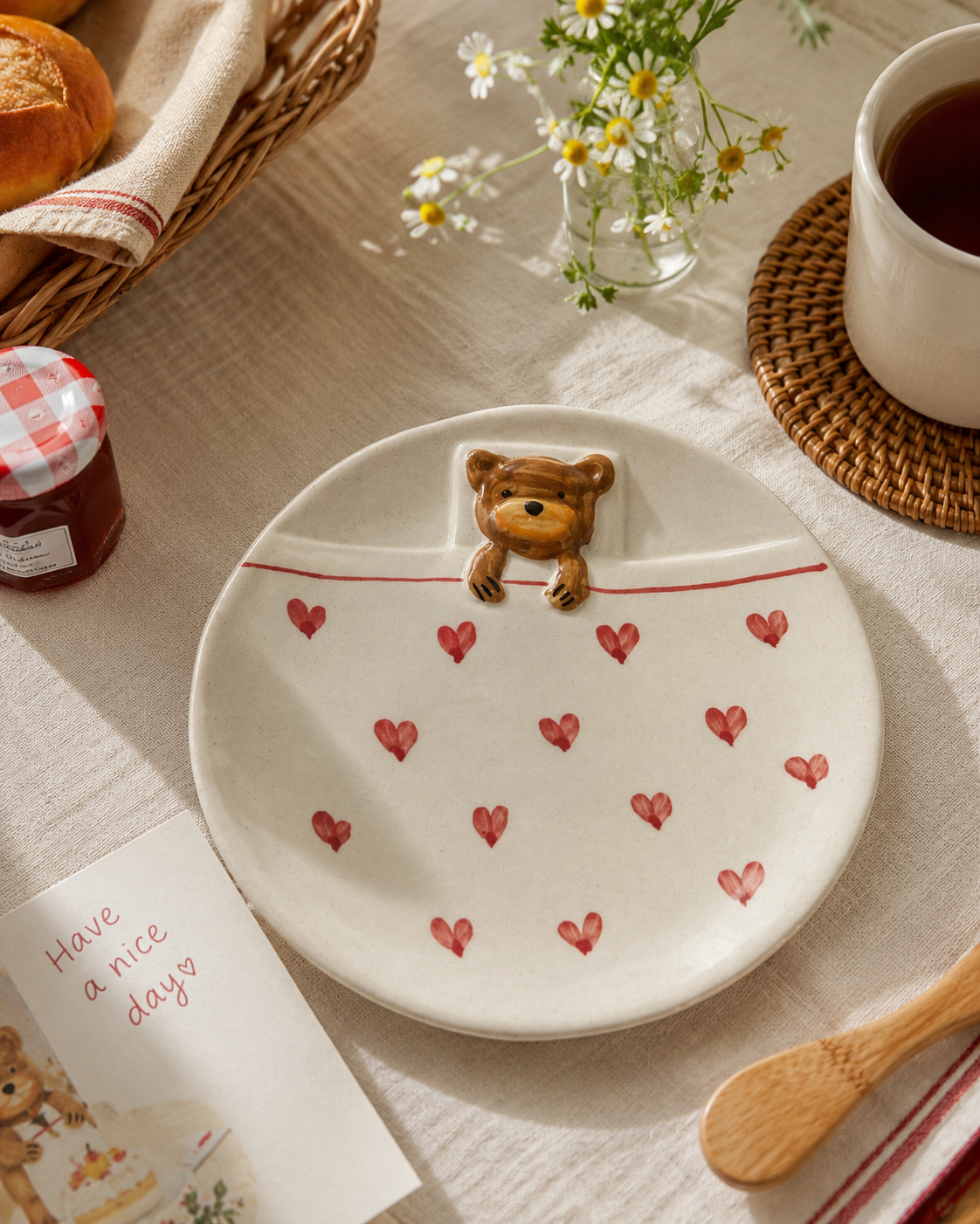 tucked in teddy ceramic plate ( light print )