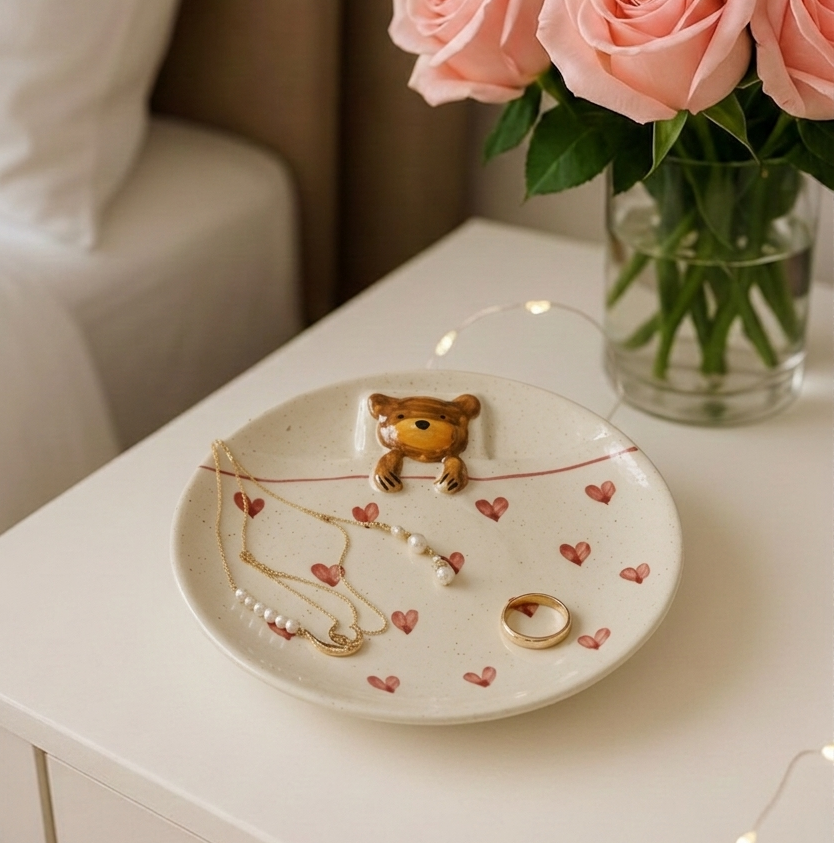 tucked in teddy ceramic plate ( light print )