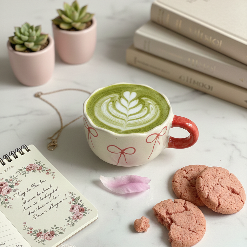 Coquette ribbon Scalloped  mug / breakfast bowl