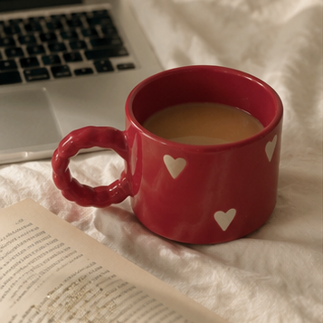 red hearts ceramic mug