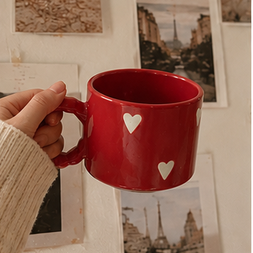red hearts ceramic mug