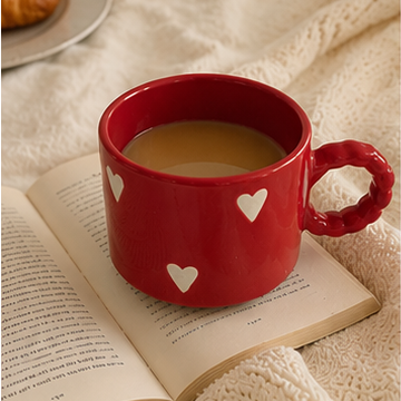 red hearts ceramic mug