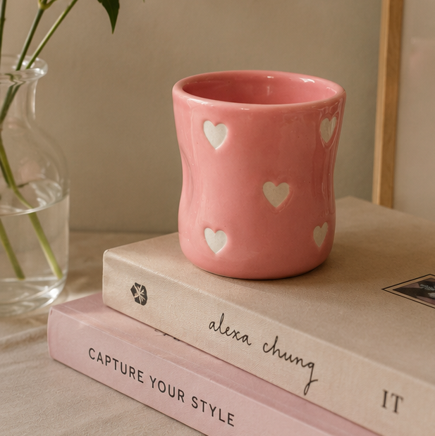 pink hearts ceramic tumbler