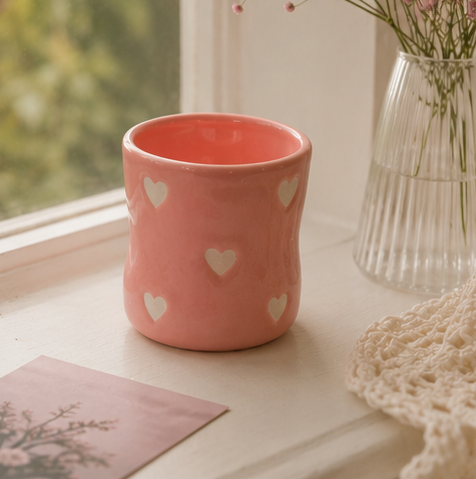 pink hearts ceramic tumbler