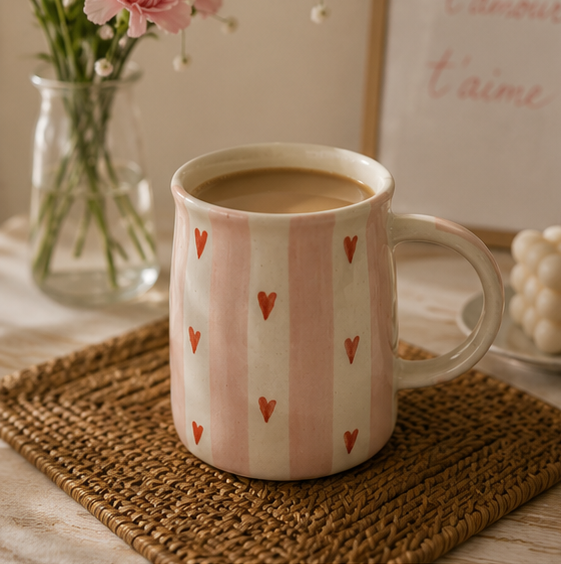 pink stripe hearts ceramic mug