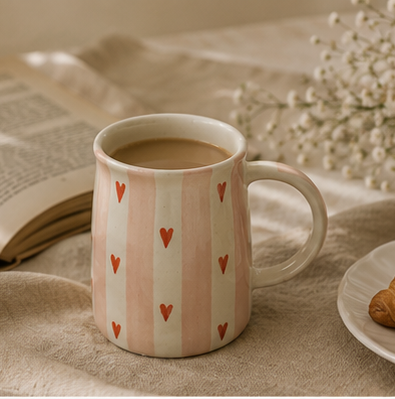 pink stripe hearts ceramic mug