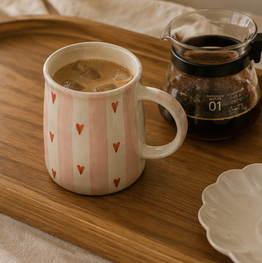 pink stripe hearts ceramic mug