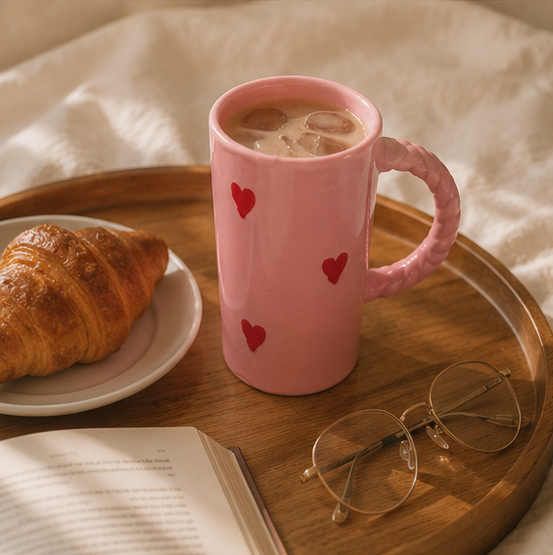 pink hearts tall ceramic mug