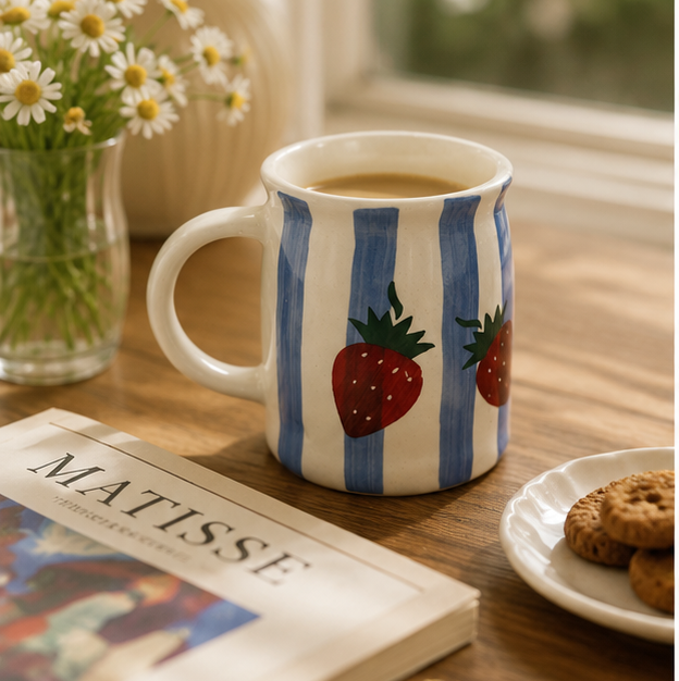 strawberry stripe ceramic mug