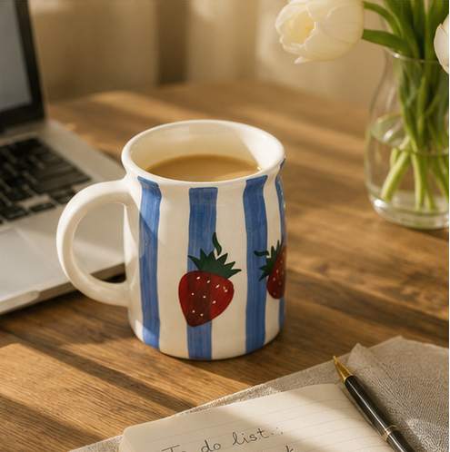 strawberry stripe ceramic mug