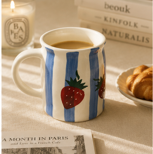 strawberry stripe ceramic mug