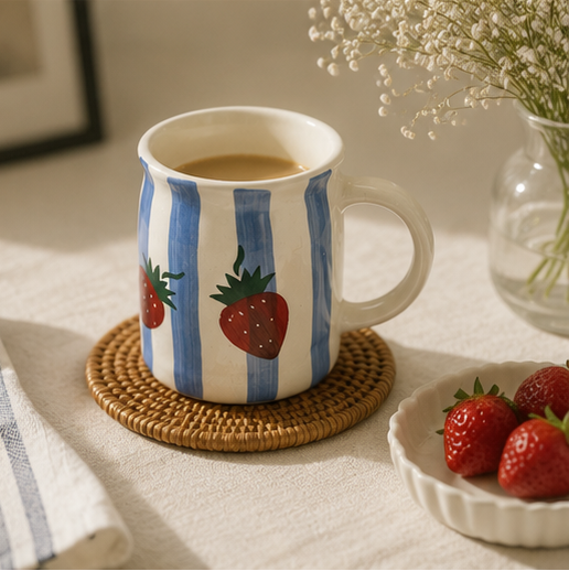 strawberry stripe ceramic mug