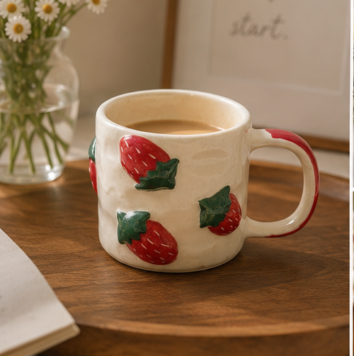 3D strawberry ceramic mug