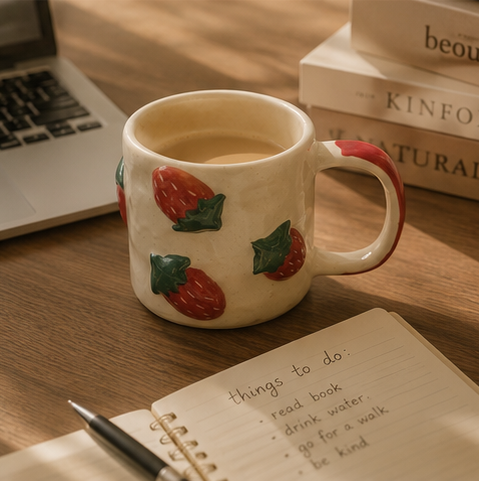3D strawberry ceramic mug