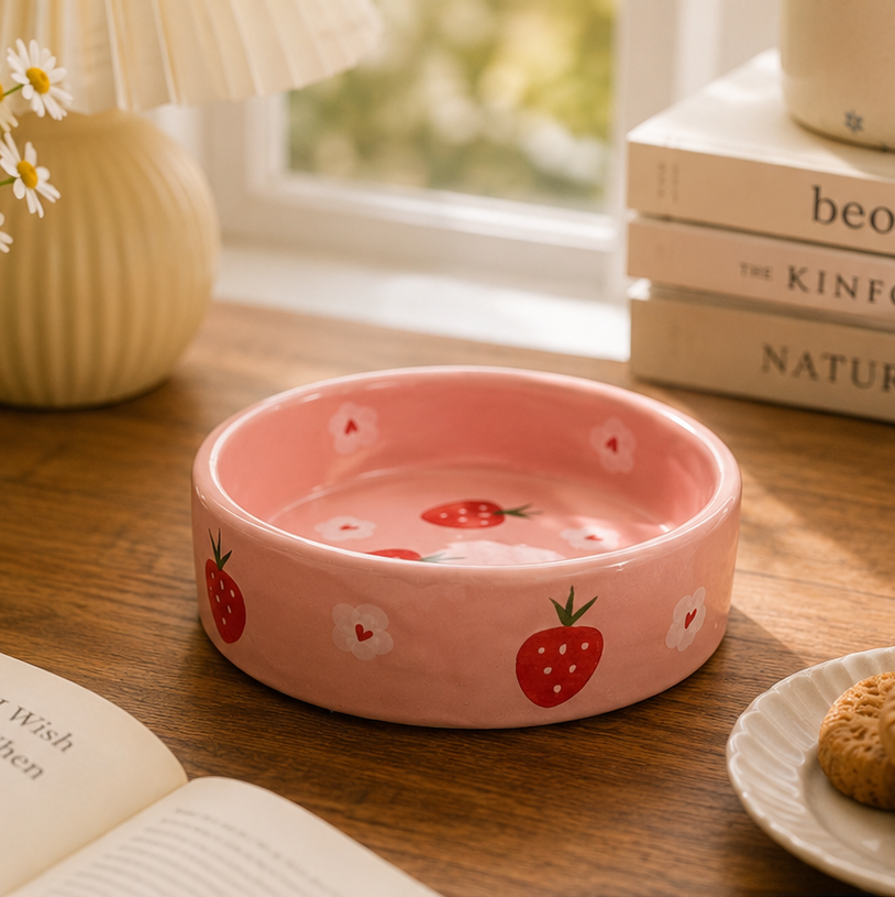 Handpainted Strawberry Ceramic Bowl