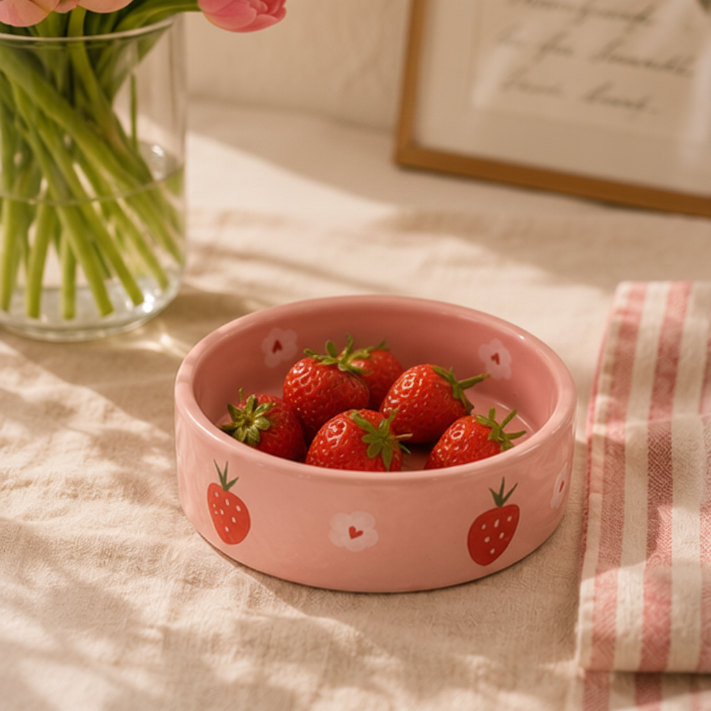 Handpainted Strawberry Ceramic Bowl