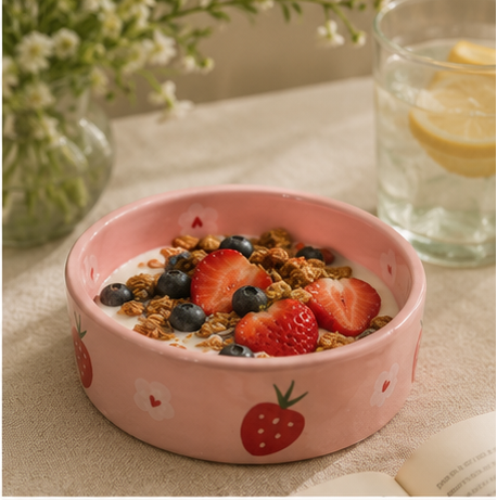 Handpainted Strawberry Ceramic Bowl