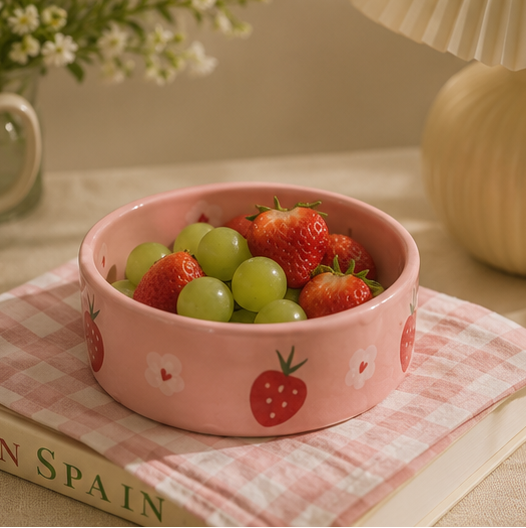 Handpainted Strawberry Ceramic Bowl