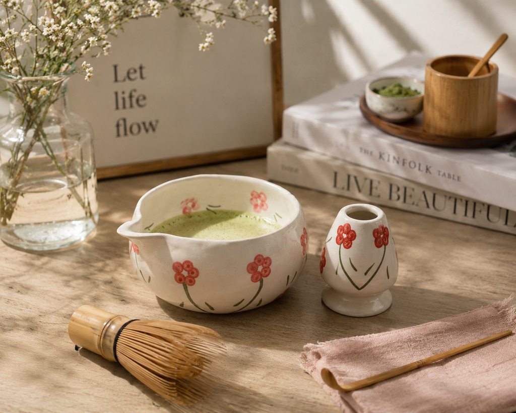 Floral Matcha Bowl Set