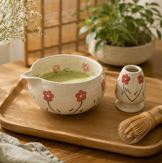 Floral Matcha Bowl Set
