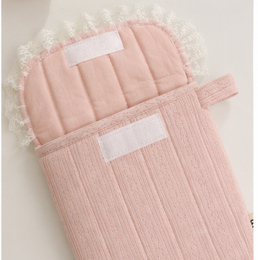 Blush Pink Quilted Laptop Sleeve with Lace