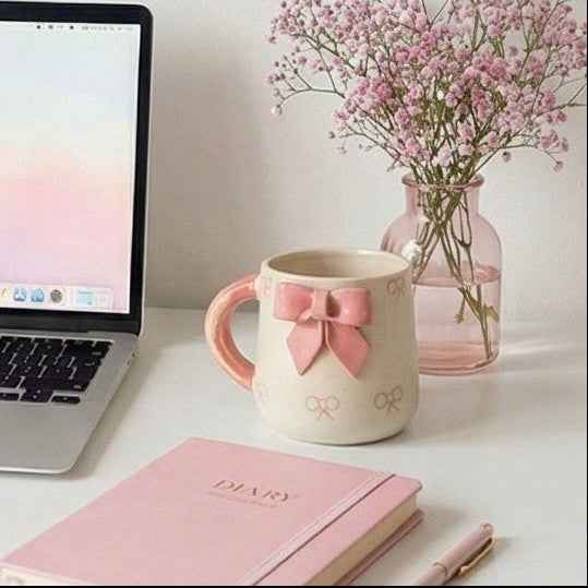 pink  Bow ceramic  mug india 