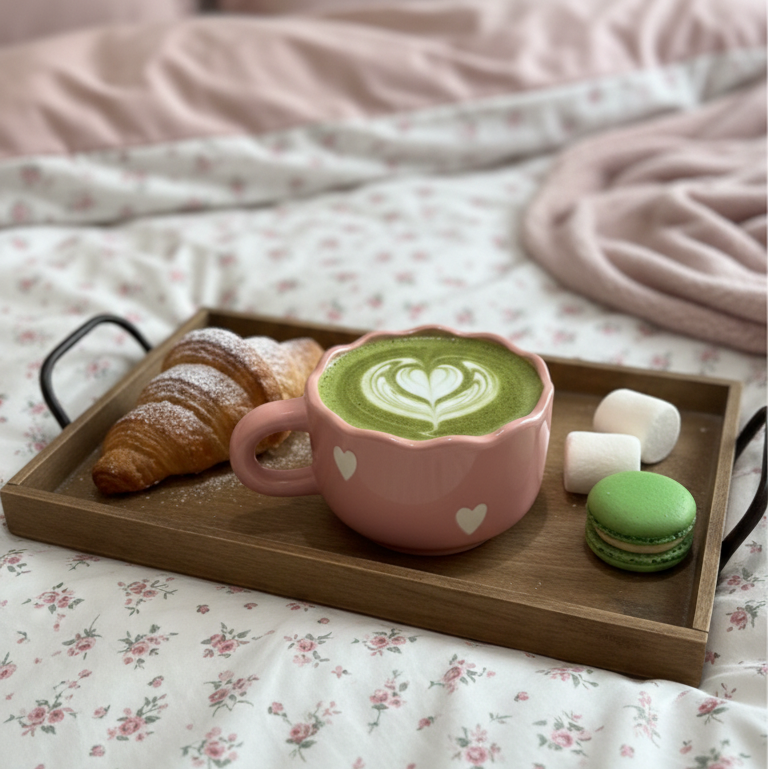 Pink hearts Scalloped  mug / breakfast bowl