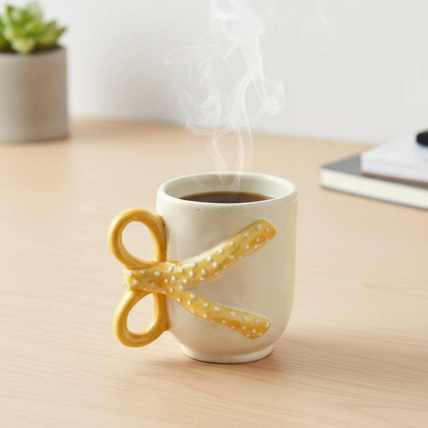 Coquette Bow Handle Mug | Cute Ceramic Coffee & Tea Mug for Aesthetic Girls - Dylly Dally