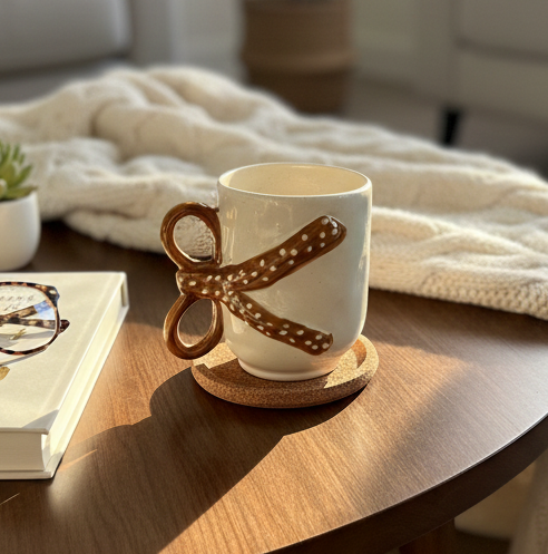 Coquette Bow Handle Mug | Cute Ceramic Coffee & Tea Mug for Aesthetic Girls - Dylly Dally