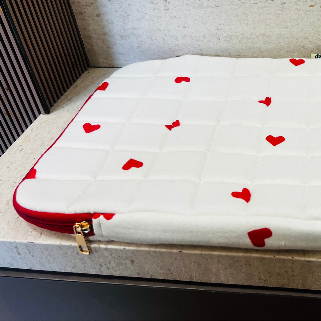 Ivory Heart Quilted Laptop Sleeve (Up to 15 Inch) - Dylly Dally