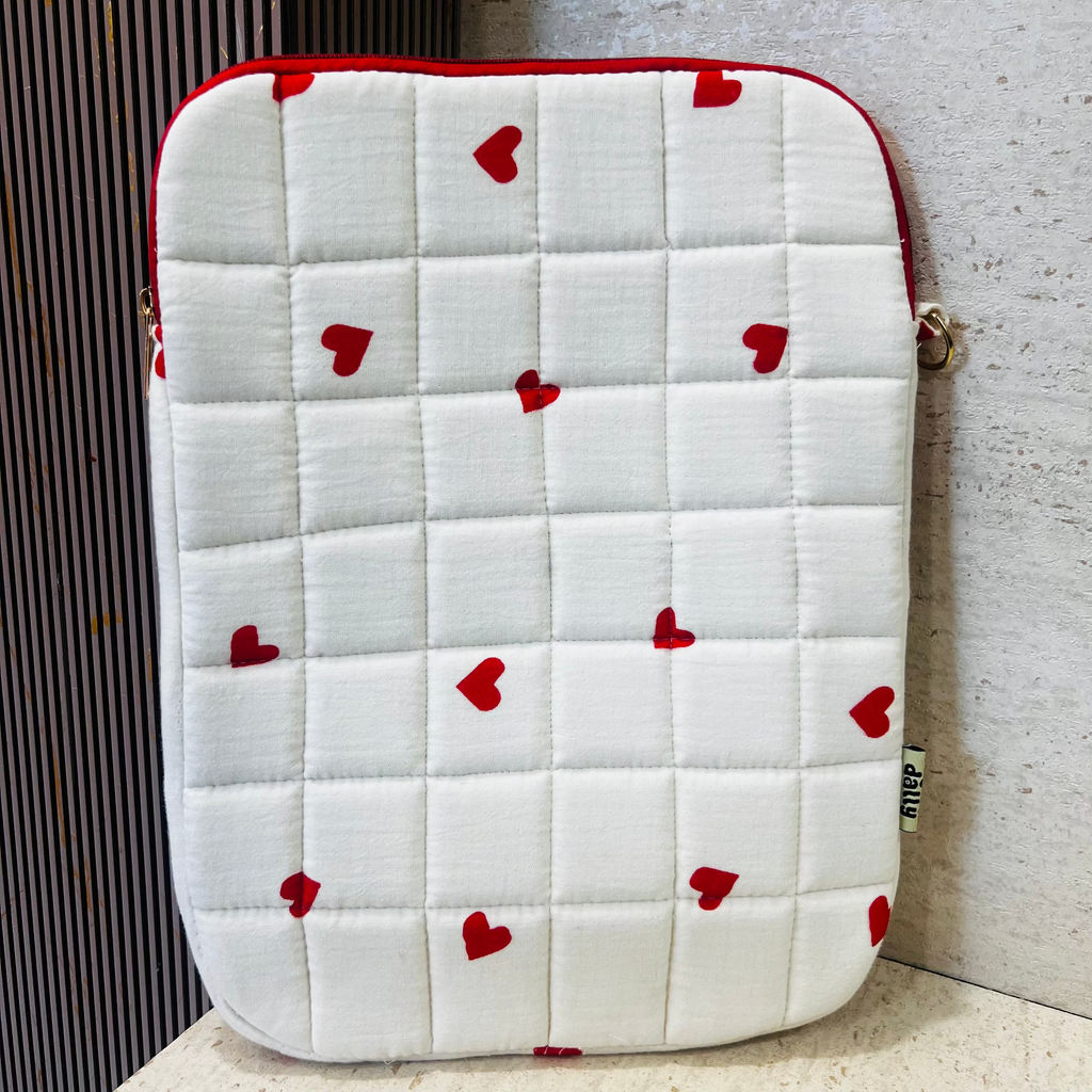 Ivory Heart Quilted Laptop Sleeve (Up to 15 Inch) - Dylly Dally