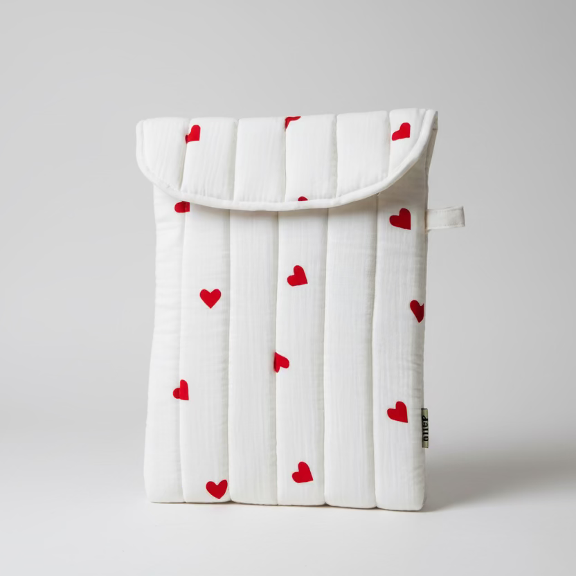 Ivory Quilted Heart Laptop Sleeve with Flap Closure - Dylly Dally