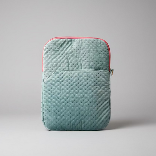 Blue textured Laptop Sleeve with Flap (Up to 15 Inch) – Waterproof Lined, Pink Zip - Dylly Dally