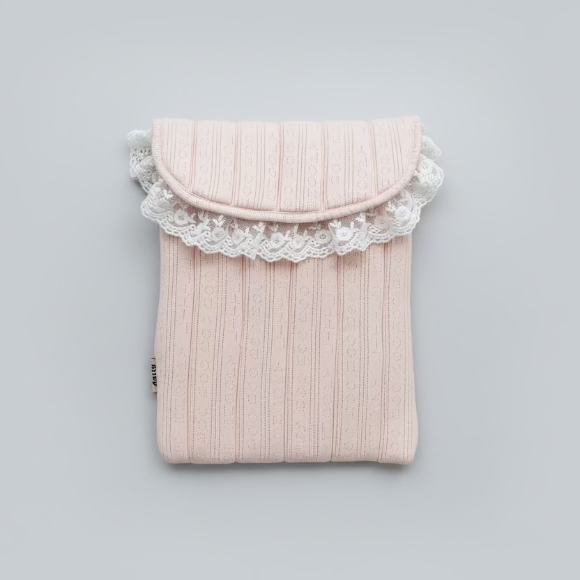 Blush Pink Quilted Laptop Sleeve with Lace - Dylly Dally