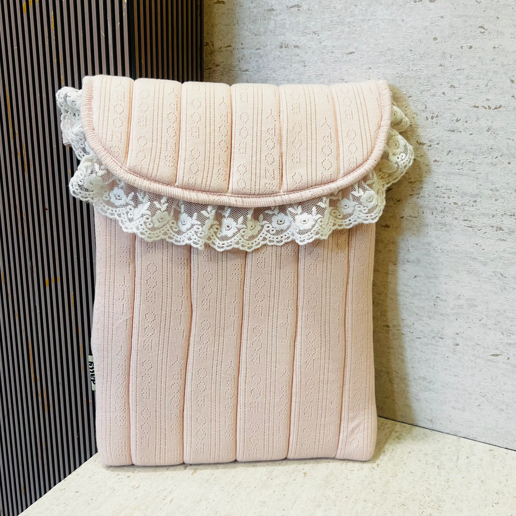 Blush Pink Quilted Laptop Sleeve with Lace - Dylly Dally