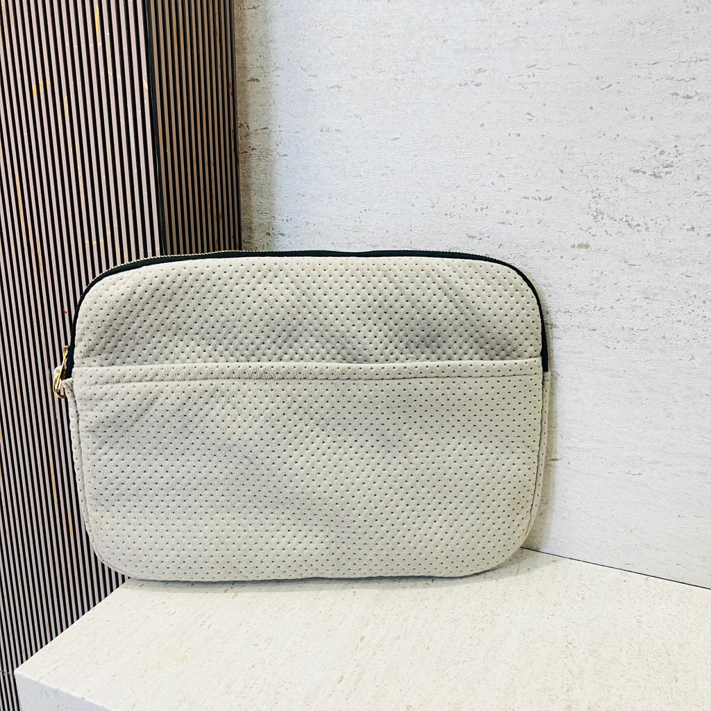 Dotted Suede Laptop Sleeve with Front Pocket – Horizontal Zip, Waterproof Lined (Up to 15 Inch) - Dylly Dally