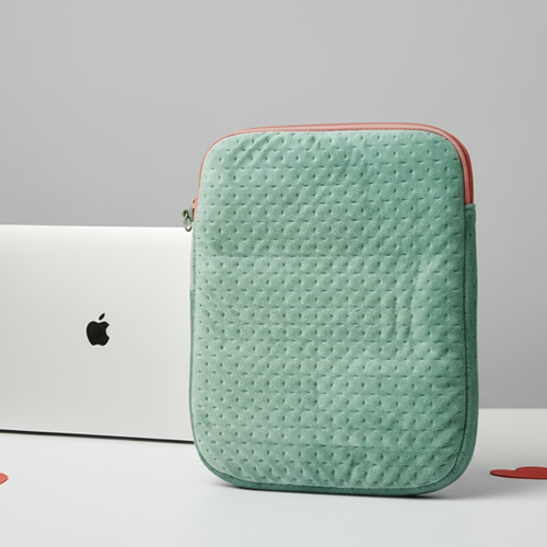 Blue textured Laptop Sleeve without Flap (Up to 15 Inch) – Waterproof Lined, Pink Zip - Dylly Dally