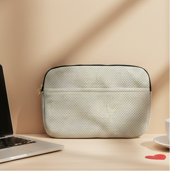 Dotted Suede Laptop Sleeve with Front Pocket – Horizontal Zip, Waterproof Lined (Up to 15 Inch) - Dylly Dally