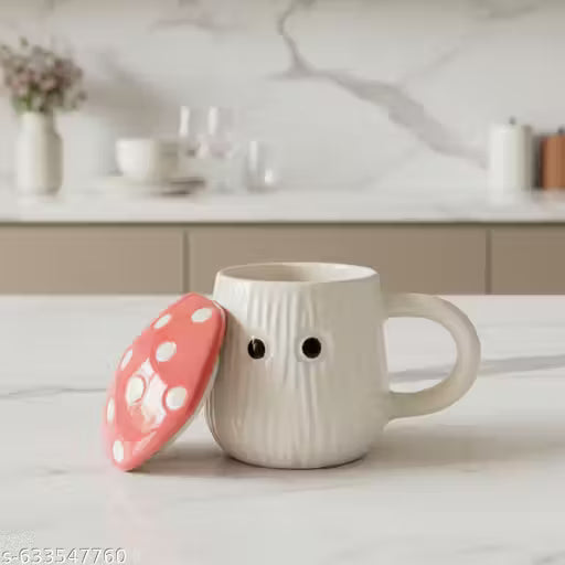 Mushroom ceramic Mug with lid 