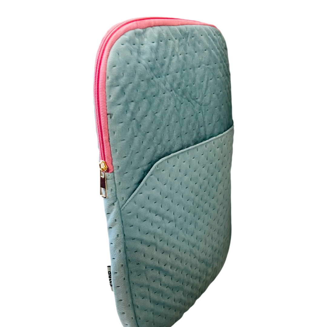 Blue textured Laptop Sleeve with Flap (Up to 15 Inch) – Waterproof Lined, Pink Zip - Dylly Dally