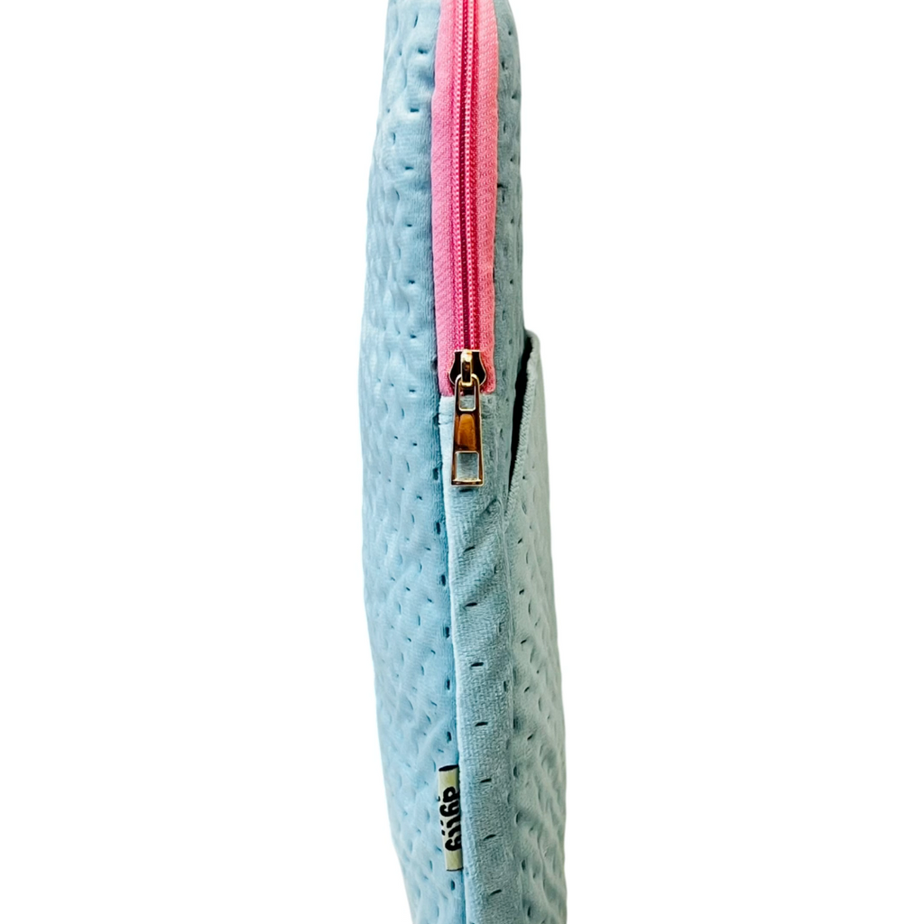 Blue textured Laptop Sleeve with Flap (Up to 15 Inch) – Waterproof Lined, Pink Zip - Dylly Dally